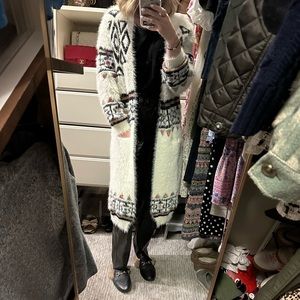 Long Fuzzy Southwestern Print Cardigan